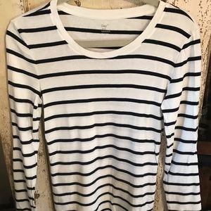 Gap Supersoft Long Sleeve Casual White and Navy Striped Top
